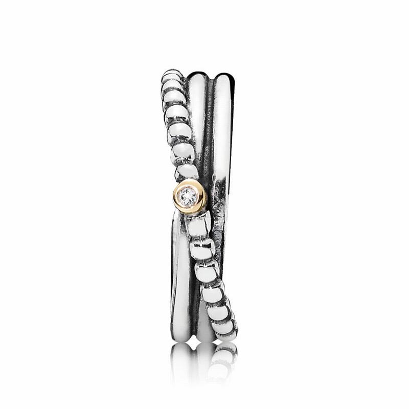 Pandora Rising Star Diamond Stackable Ring - Two Tone/Diamond H/Vs - Canada | FJ8556TW